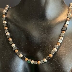 Hematite crystal stone 925 sterling silver necklace